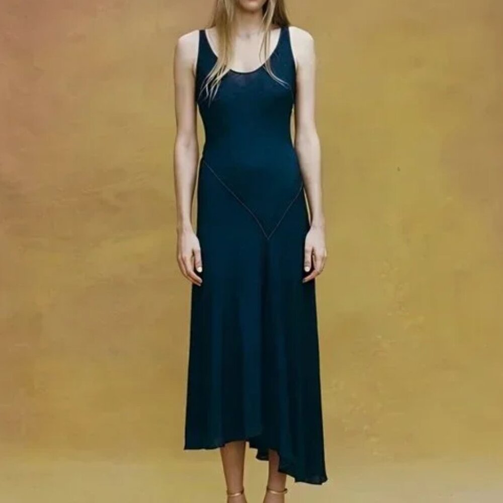 Realisation Par The asymmetrical silk crepe blue dress designed by Ellery